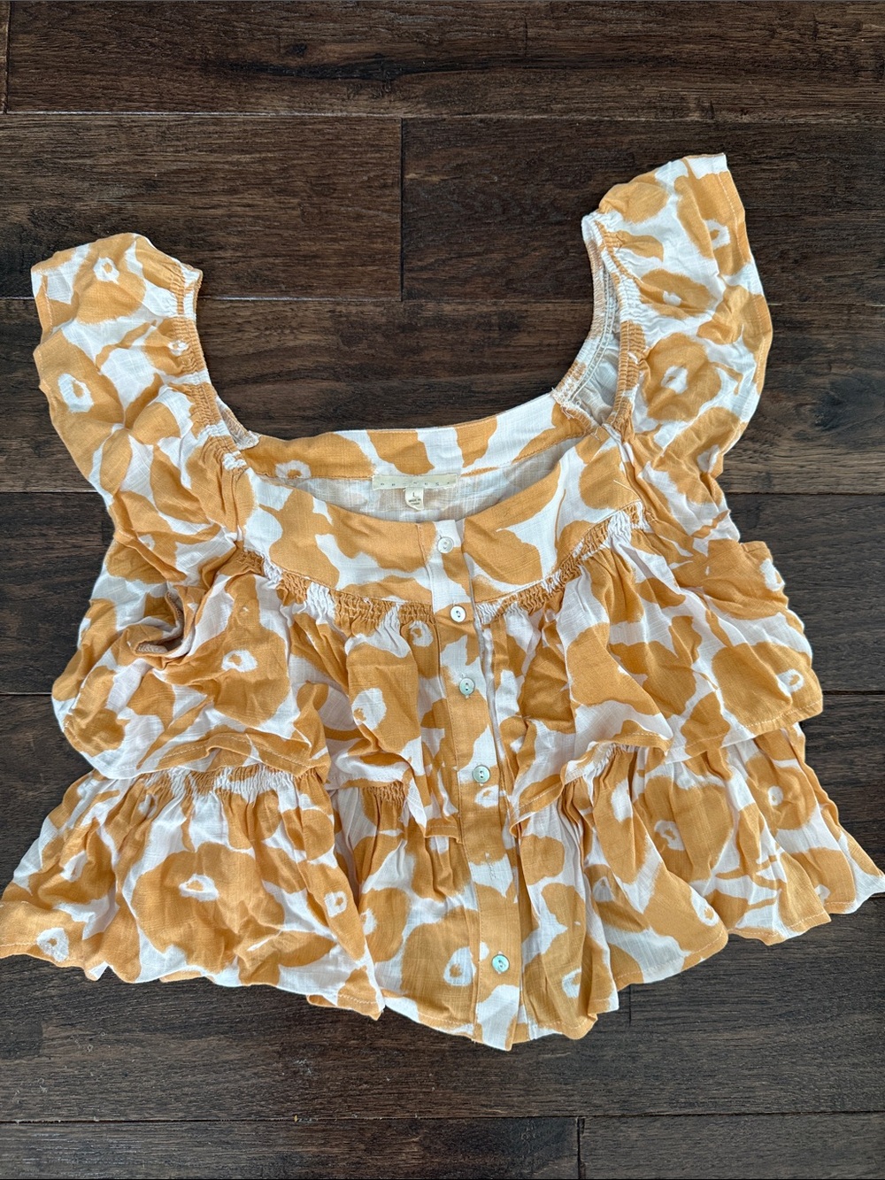 Promesa Mustard and White Ruffle Crop Top